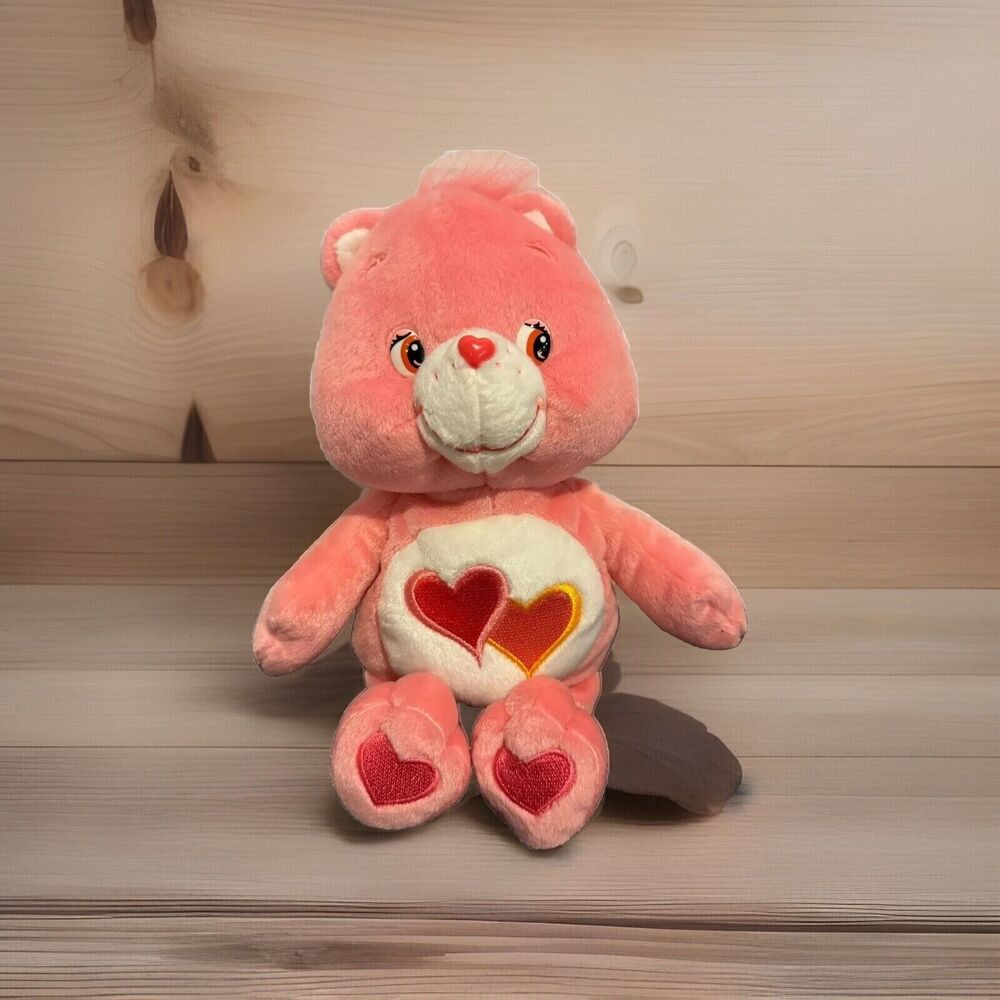 Care Bears Love-A-Lot Bear Plush 2002 Play Along Pink Hearts 8" Stuffed Animal